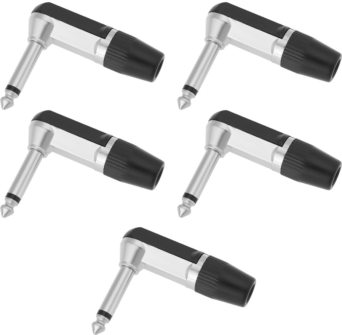 SnelShoppen - 5 Stuks 1/4 Inch 6.35mm Mono TS Jack Plug 90 Graden 2 Polige Nikkel Mannelijke Connector voor Microfoons, Oordopjes, Audio, Video en PC