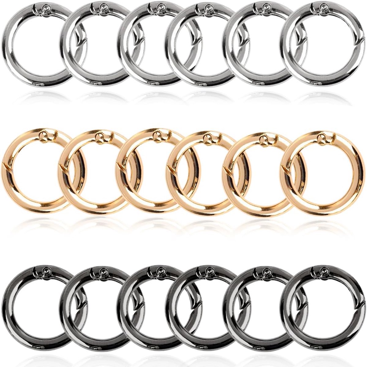 SnelShoppen - 18 x ronde karabijnhaak, snap spring gespsluiting, handtas met sleutelhaak, zilver, goud, zwart, voor dagelijks gebruik en knutselen