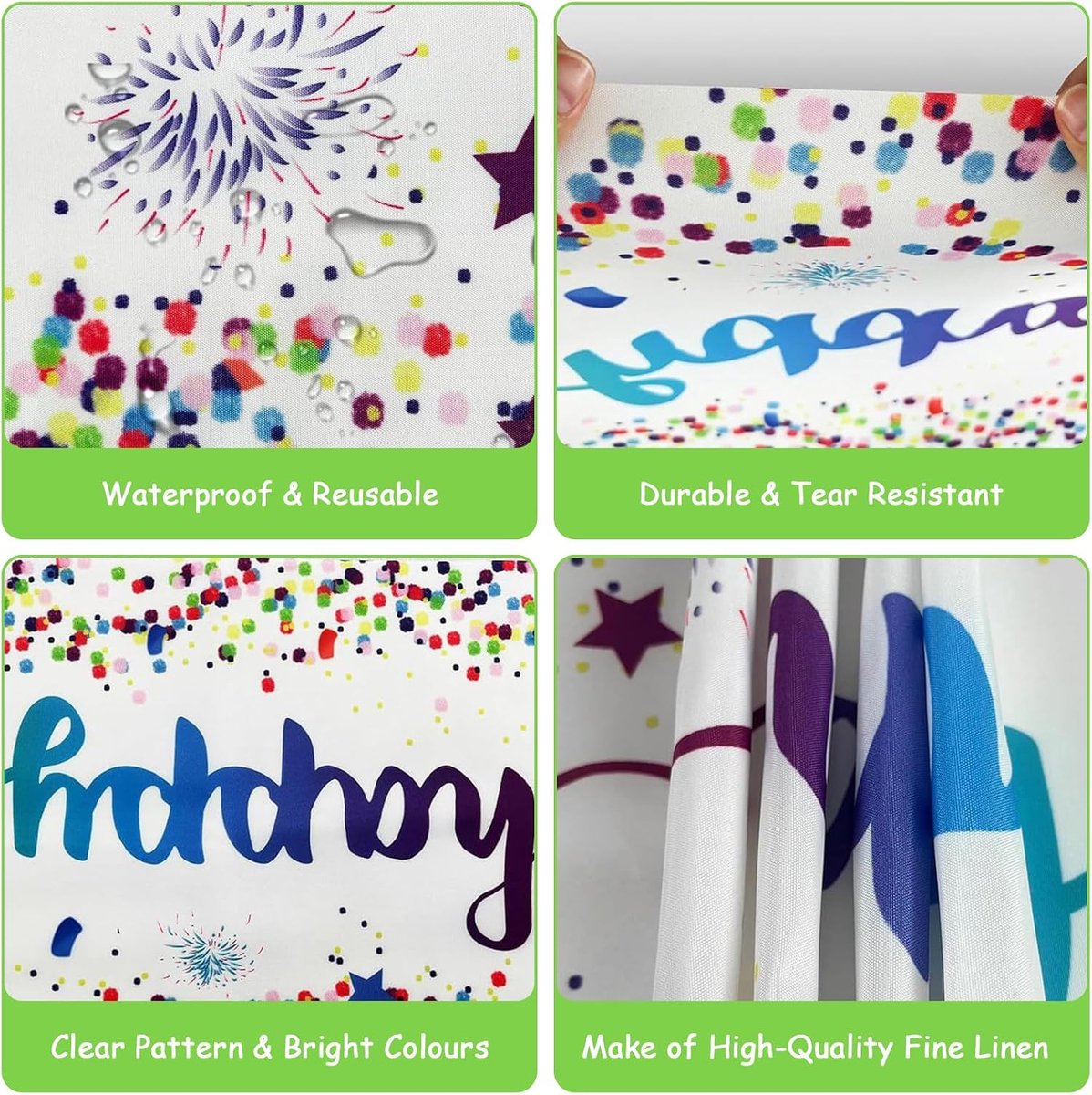 Birthday Table Runner Table Decoration 35 x 185 cm Table Cloth Party Tablecloth Birthday Washable for Men Women Table - ShopVlot