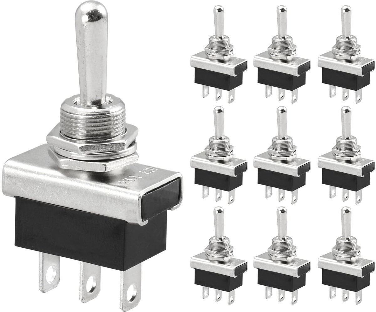 SnelShoppen - Toggle Switch Metalen Robuuste Flip Flap Schakelaar 25A 12V SPDT 3 Posities 3-Pin Voor Auto Indicator Verlichting (10 Stuks)