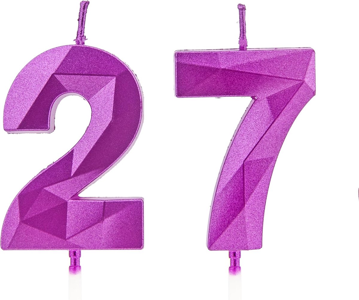 Cijferkaarsen Verjaardag - Taartdecoratie Kaarsen - Feestelijke Vieringen - Metalen Stijl Ontwerp - 2 Stuks 11.5cm - Paars