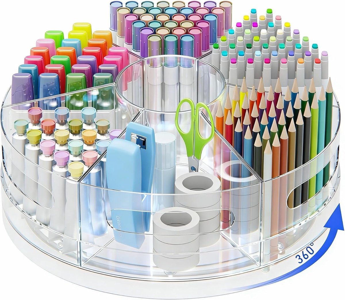 SnelShoppen - Roterende bureauorganizer 360° acryl pennenorganizer met 7 verwijderbare compartimenten, extra grote pennenhouder voor kantoorbenodigdhe