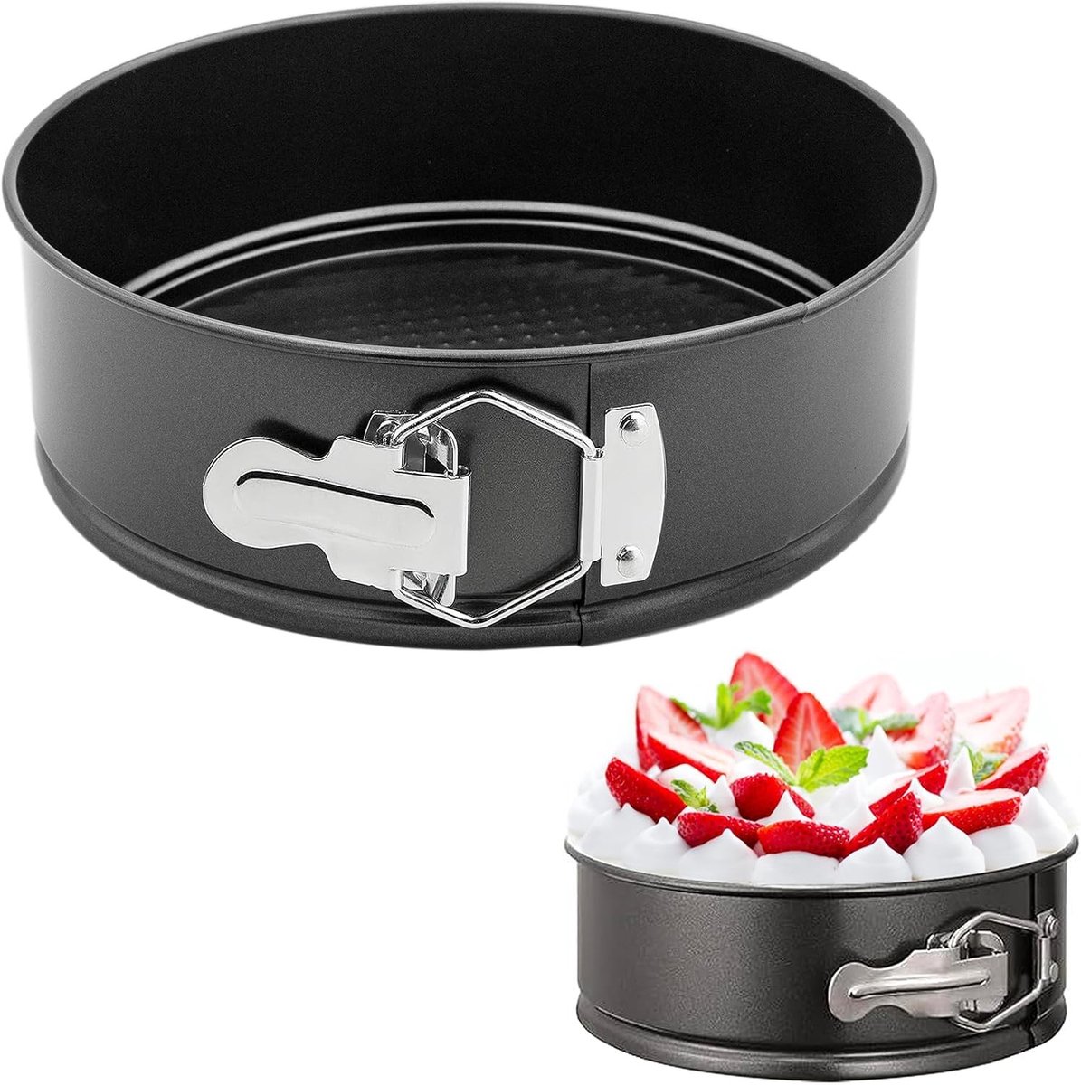 Ronde springvorm - Zwart - 16 cm - Antiaanbaklaag van Hoogwaardig Koolstofstaal - Voor Taarten, Pizza en Pannenkoeken