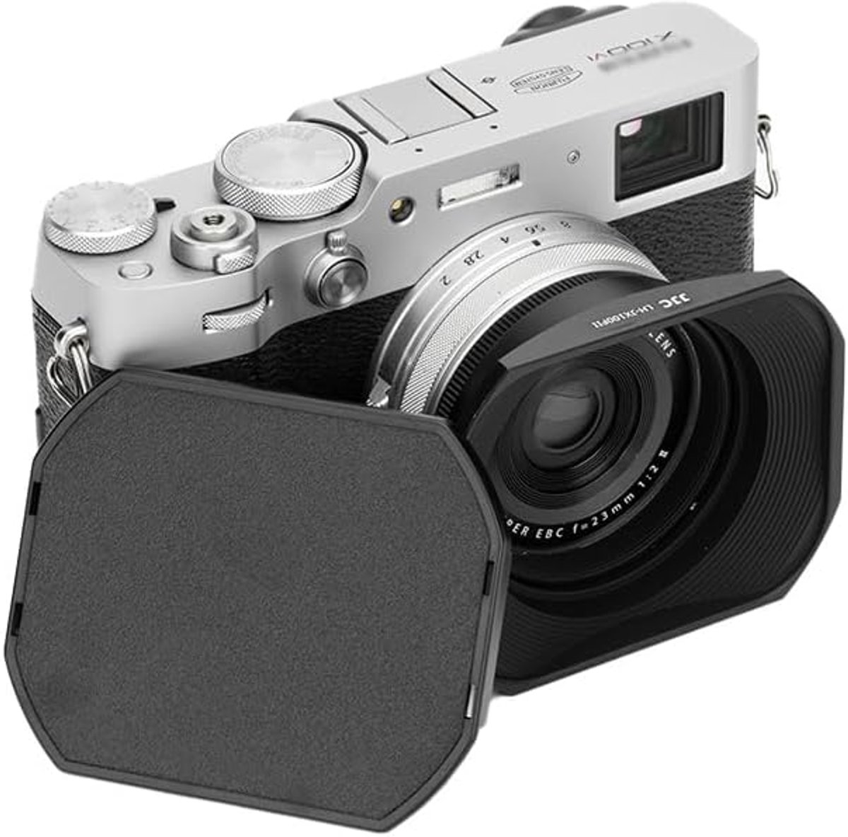 SnelShoppen - Vierkante metalen lenskap voor Fujifilm X100 serie & X70 - Zwart geanodiseerd aluminium - Inclusief schuiflensdop - Geschikt voor 49mm f