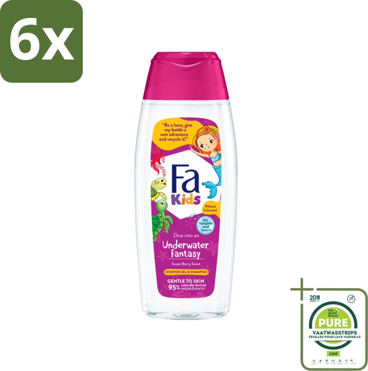 Fa – Douchegel & Shampoo – Kids Underwater Fantasy – 250 ml - Voordeelverpakking - 6 stuks - Kinderdouchegel - Kindershampoo