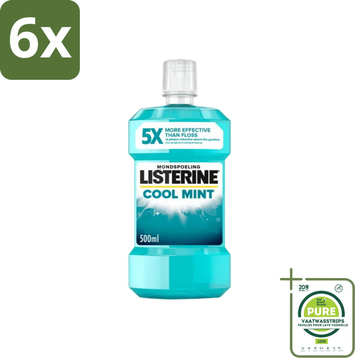 Listerine – Mondwater – Cool Mint – Verfrissende adem – 500 ml - Voordeelverpakking - 6 stuks - Mondwater - Mondhygiëne