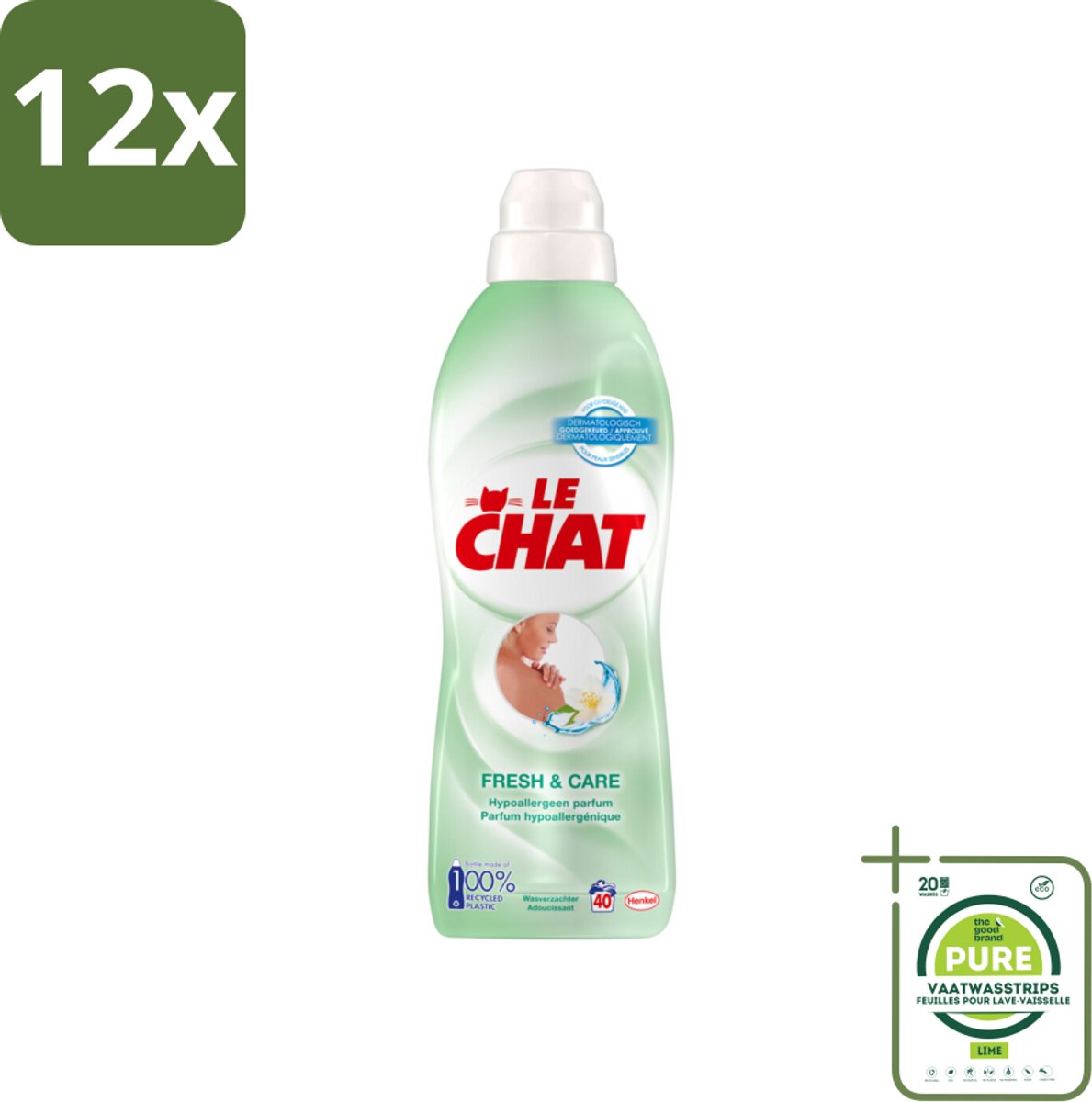 Le Chat – Wasverzachter – Fresh & Care – 880 ml - Voordeelverpakking - 12 stuks - Wasverzachter - Frisheid