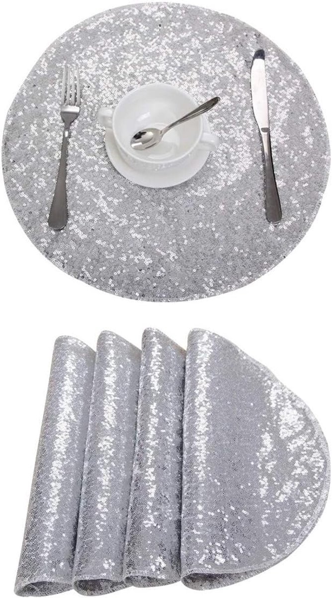 SnelShoppen - Set van 2 Ronde Sequins Placemat, 33 cm, Wasbare Tafelmatten, Decoratieve Tafelkleden voor Bruiloft, Feest, Banket, Thuis, Tafeldecorati