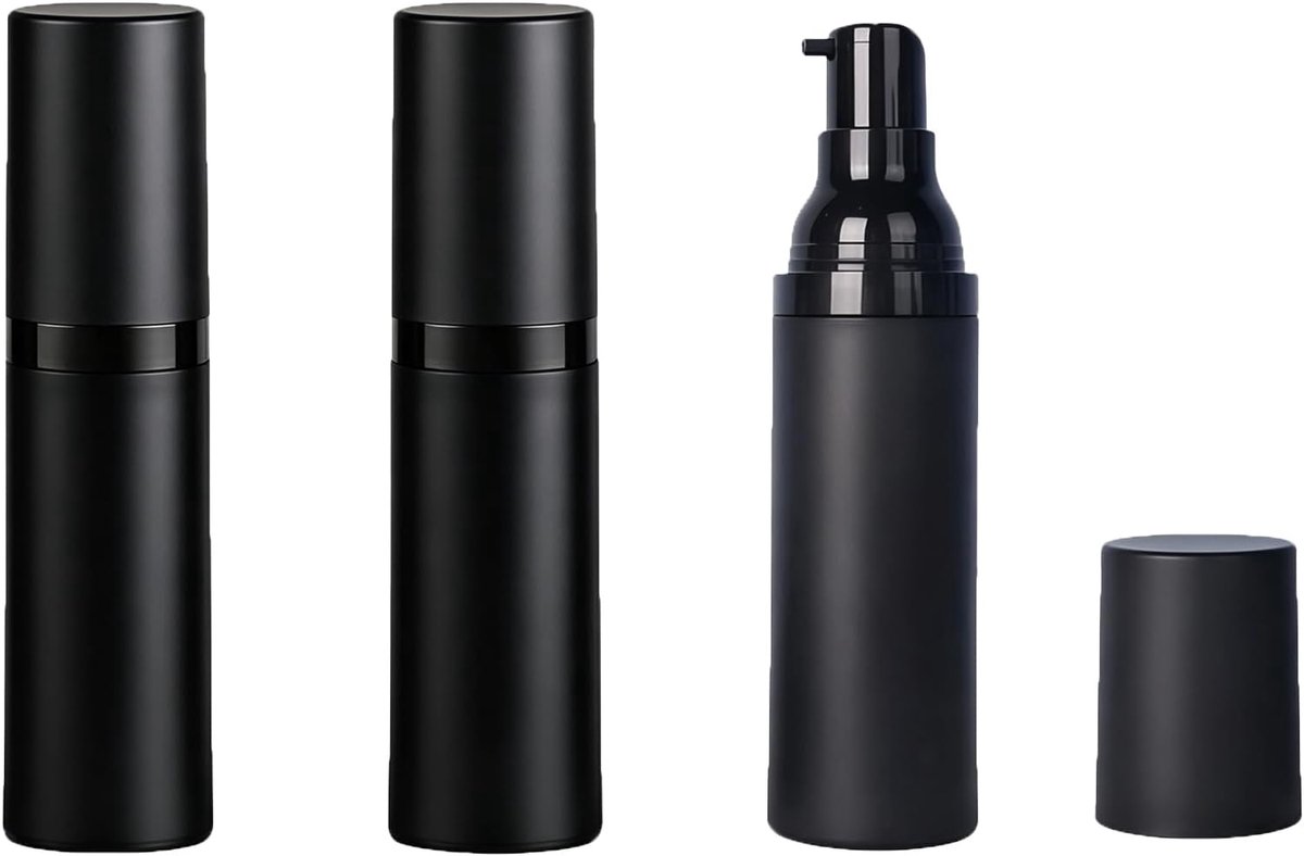 SnelShoppen - 3 Pack 1 fl oz Zwart Vacuüm Lotion Dispenser met Luchtdichte Pomp Flessen - Navulbare Reis Cosmetische Containers voor Foundation, Crème