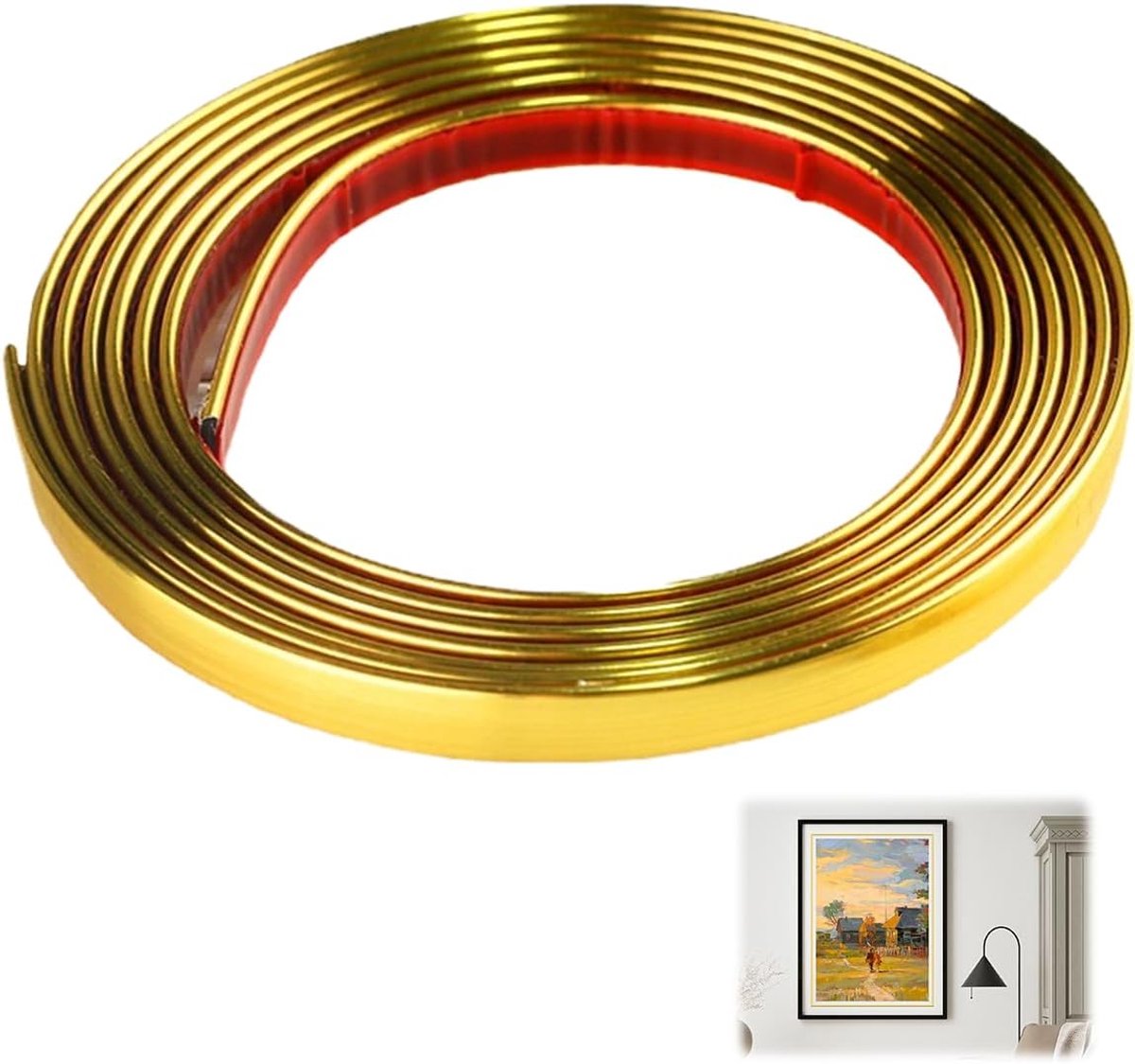 SnelShoppen - 5m x 8mm Zelfklevende Moulding Trim, Gouden Decoratieve Strips, Flexibele Moulding, Water- en Oliebestendig, Voor Spiegels, Wanden, Plaf