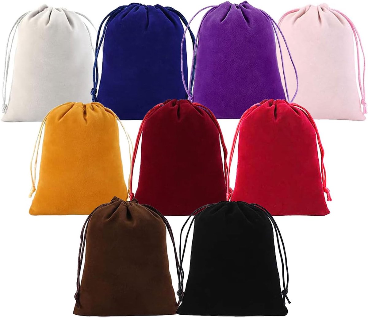 9 stuks fluwelen zakjes, 20 x 25 cm, kleurrijke fluwelen zakjes, 9 kleuren, fluwelen zakjes met trekkoord - ShopVlot