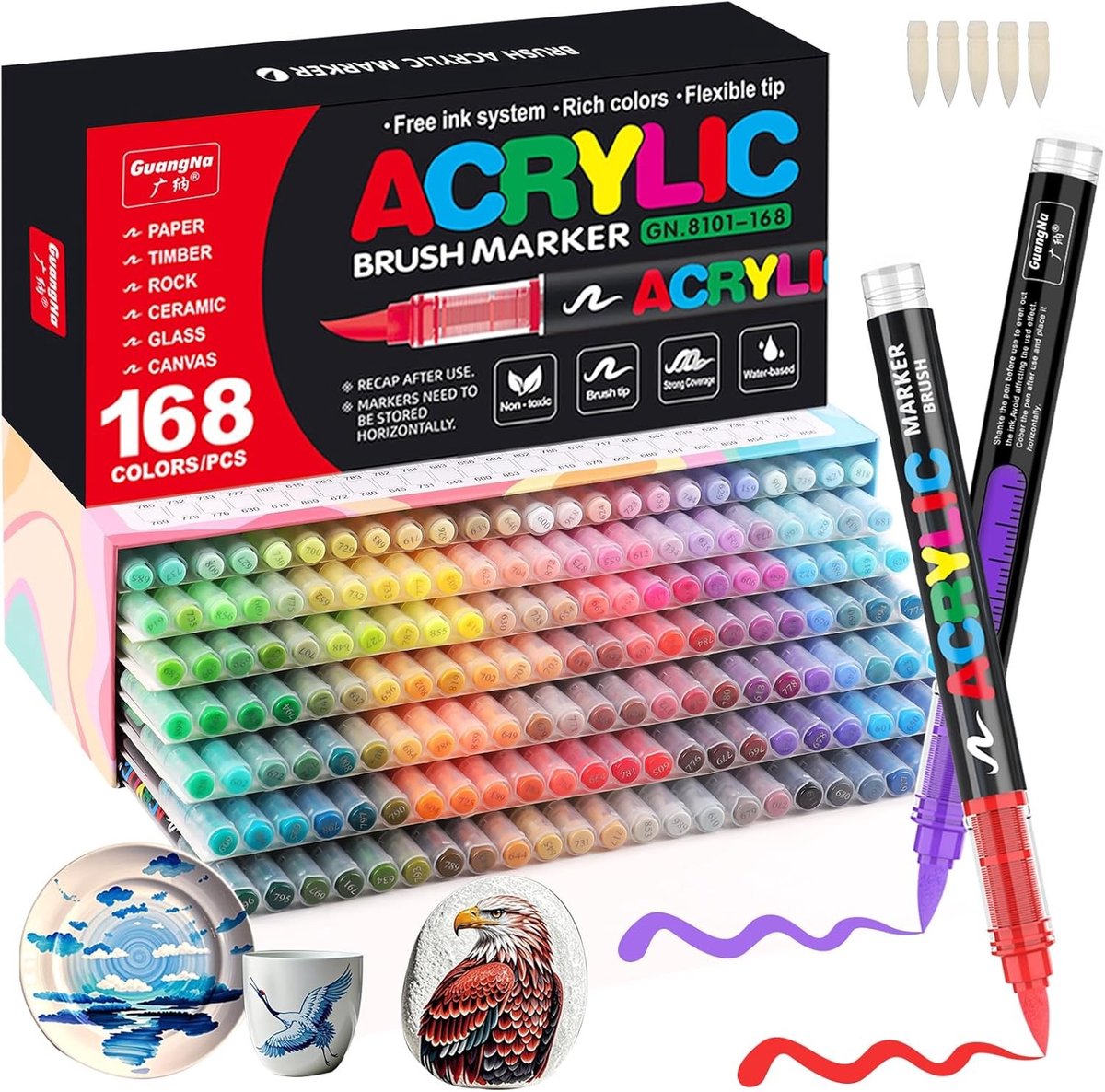 Acrylverfpennen Set - Multicolor - 168 Kleuren - Flexibele Penseelpunt - Voor Kunstenaars en Hobbyisten
