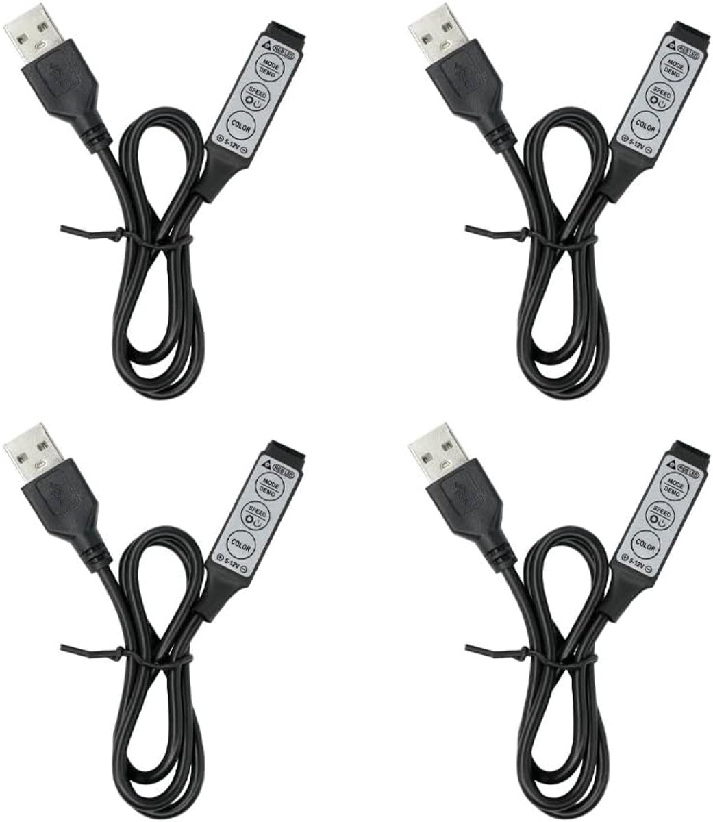SnelShoppen - USB RGB Controller DC5V LED Dimmer met 3 Knoppen, 4-Pin Aansluiting, 19 Dynamische Modi voor Feest, Tuin, Keuken en Meer