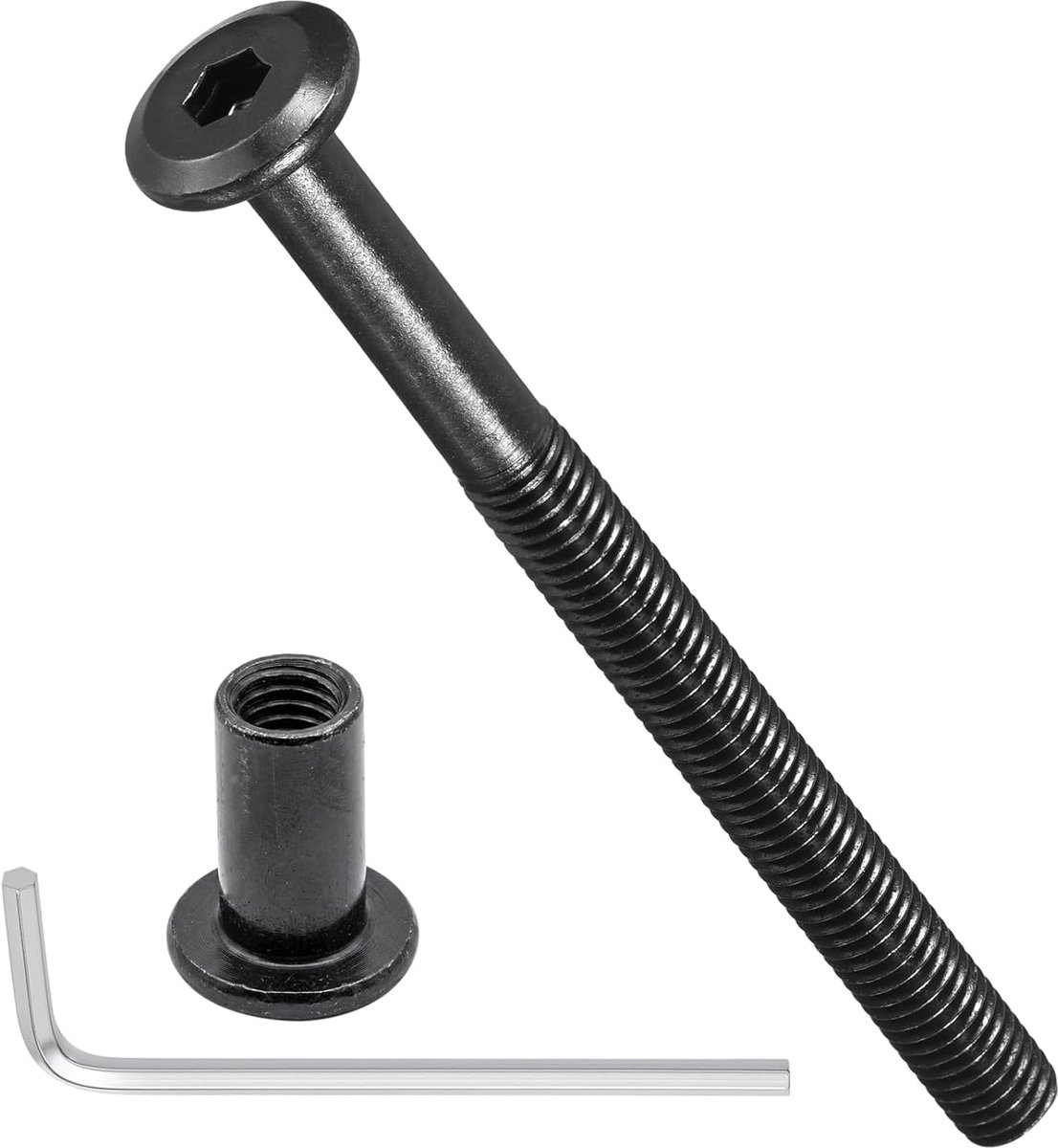 SnelShoppen - Set van 20 stuks moeren en bouten voor meubels met sleutel M6-1 x 80 mm, vatmoeren en verbindingsschroeven voor stoel, kast en bed, zwar