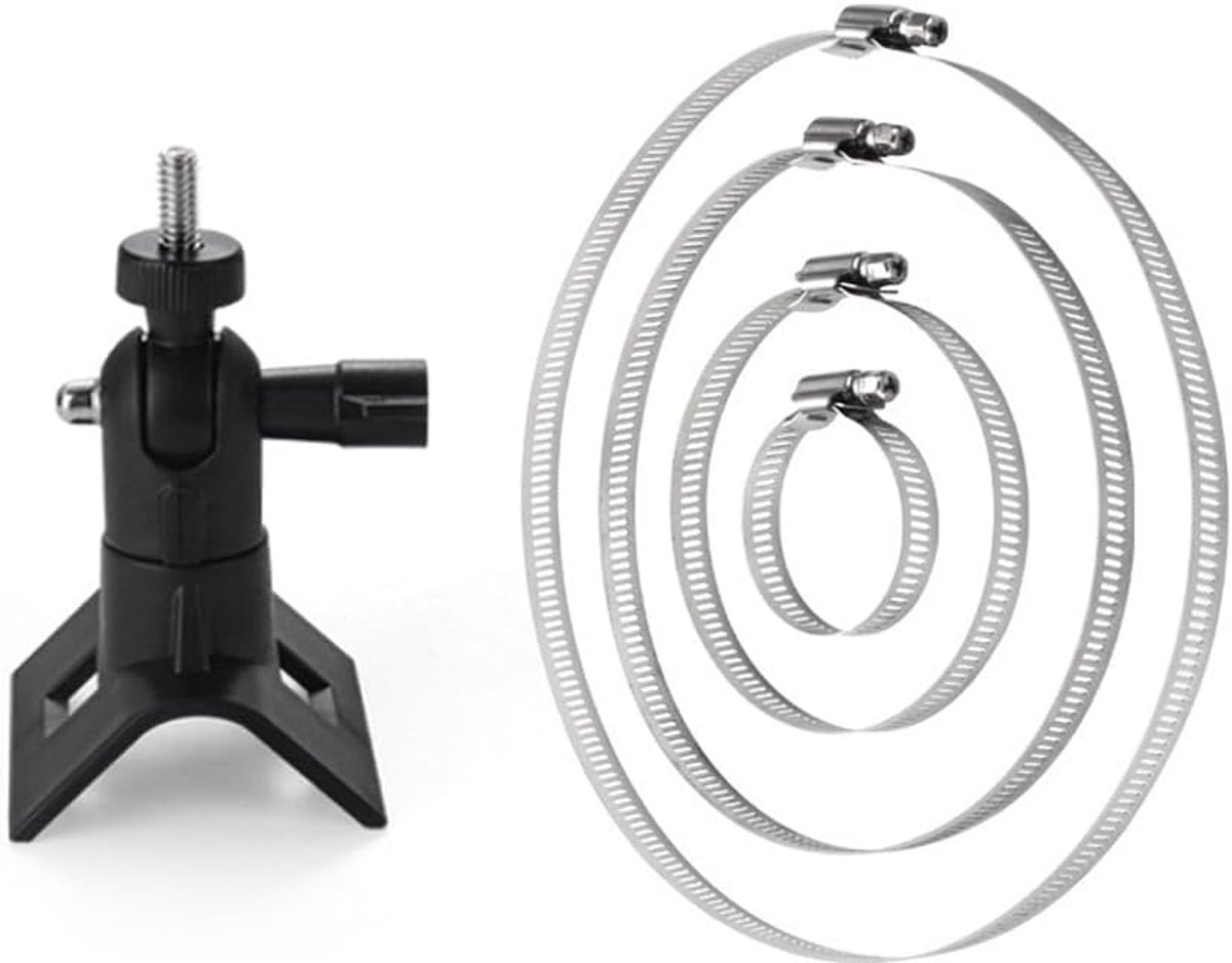 SnelShoppen - Camera Pole Mount Bevestigingsbeugel - Universele Mastmontage met 4 Verstelbare Slangklemmen - Roestvrij Staal en Sterke Kunststof - Voo