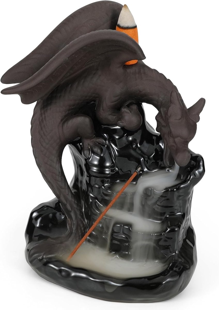 Backflow Incense Burner Dragon Incense Sticks Holder Ceramic Incense Stick Holder with Backflow Incense Cone Matte - ShopVlot