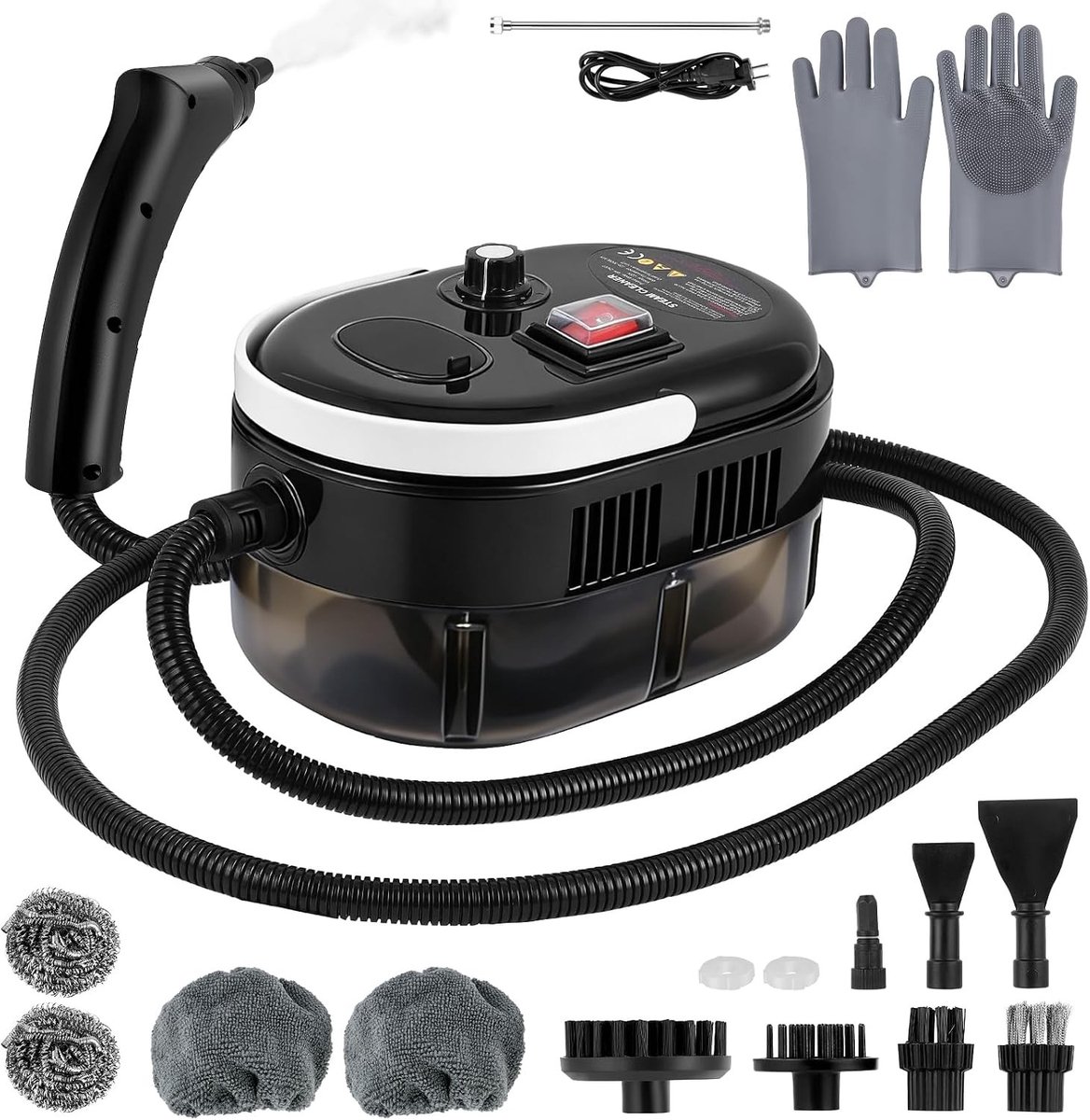 Stoomreiniger - Zwart - 2500 W - Draagbaar Handapparaat met Hoge Druk - Voor Keuken, Auto, Vloer, Raam, Grill