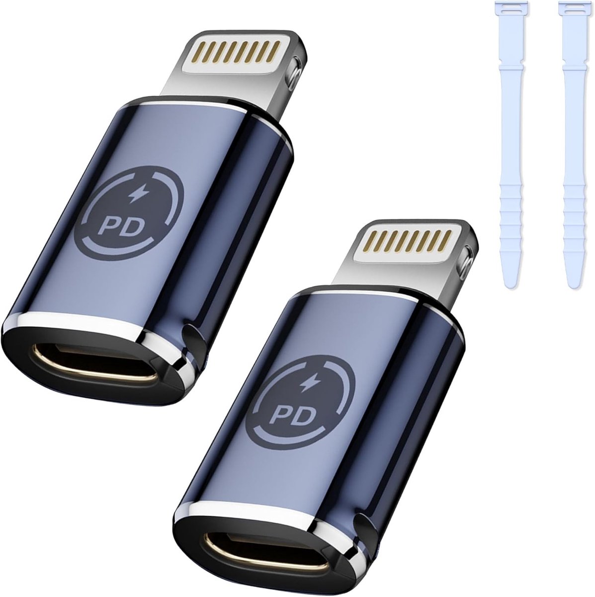 USB C naar Lightning-adapter - Grijs - 2 stuks - Ondersteunt 27W PD Snelladen en Gegevensoverdracht - Voor Apple Apparaten