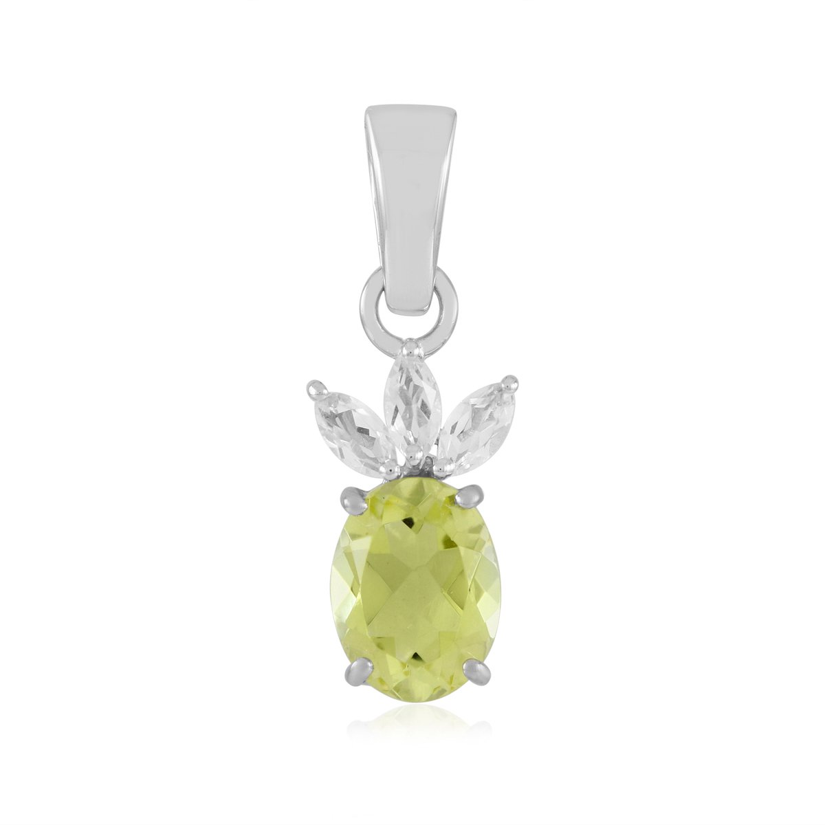 Cavill - Elegante Ovale Hanger 925 Sterling Zilver Gerhodineerd - Ouro Verde Kwarts 1,017 ct & Witte Topaas 0,265 ct