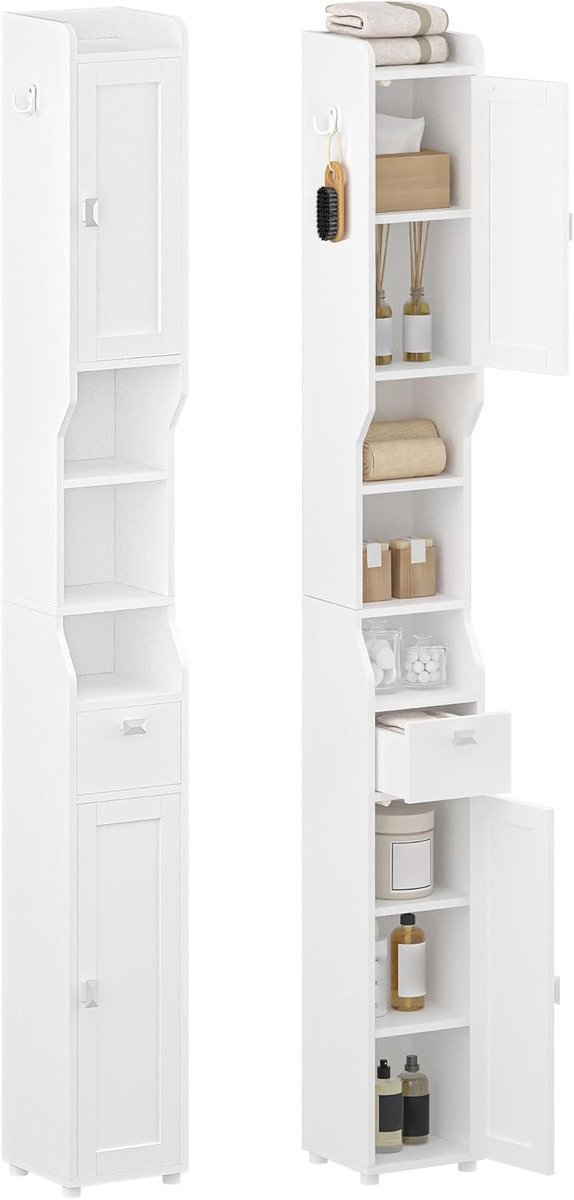 Hzuaneri Hoge Badkamerkast, Kast met 2 Deuren en 1 Lade, 180 cm, Wit