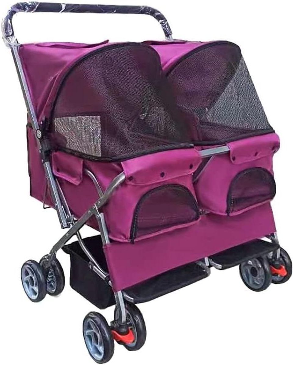 Kinderwagen Huisdieren - Dierenbuggy Dubbel - Uitstapjes Maken - Dubbele Zitting - 25 kg Belasting - Rozerood