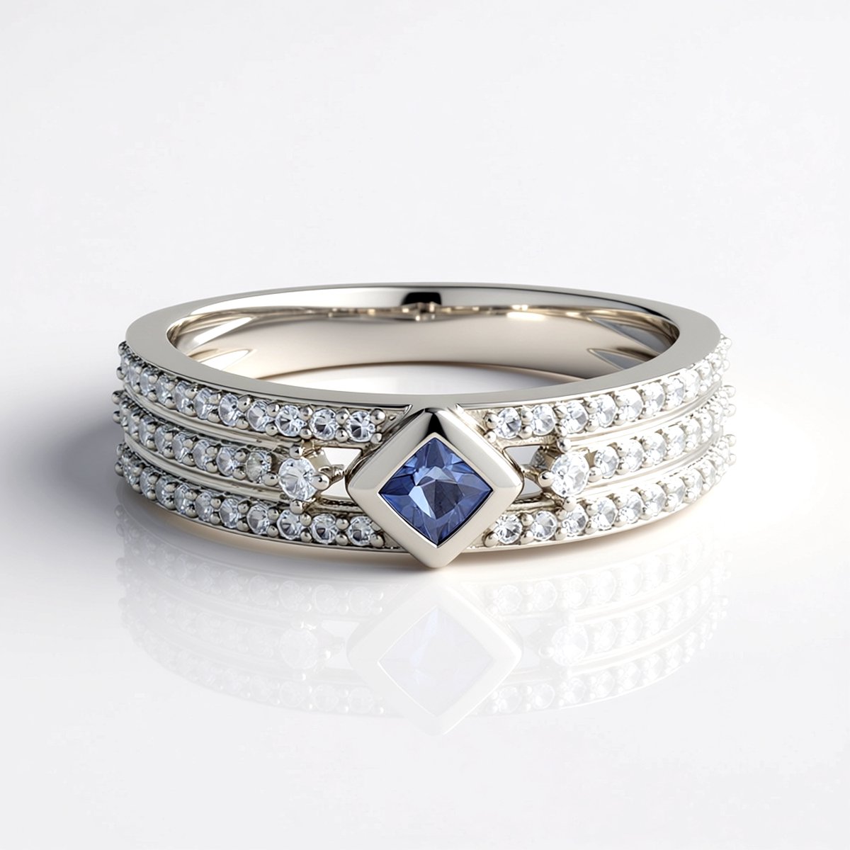 Cavill - Zilveren ring 925 Sterling - Blauwe Ceylon saffier 0,165 ct - Cambodjaanse zirkonia 0,447 ct - Prinsessen geslepen - Tijdloze stijl