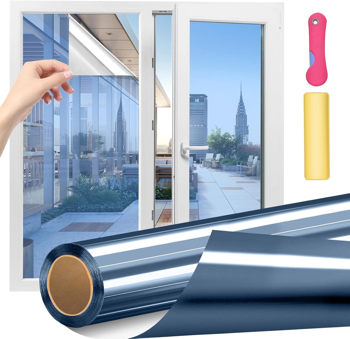 SnelShoppen - UV-bescherming, zonwerende folie, raamfolie, binnen, spiegelfolie, privacy scherm, zelfklevende warmtewerende folie, raamfilm voor kanto