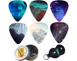 Guitar Picks - Czzmy 12 Medium Gauge Celluloid Picks in a Box with Pick Holder.Unique Guitar Gift for Bass, Electric and Acoustic Guitars (12 Quicksand Splash Ink)
