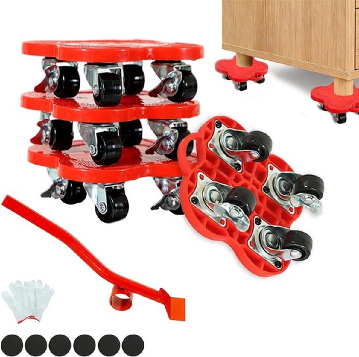 Zware Meubelrollers tot 500 kg, Set van 4 met Rem, Antislip en Geluidsarm, 360° Transportwielen voor Verhuizen en Meubelverplaatsing