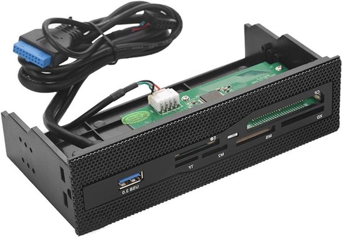 Interne Kaartlezer voor PC met USB 3.0 Poort, Ondersteunt M2, SD, MS, XD, CF en TF Kaarten, Inclusief Voorpaneel Dashboard