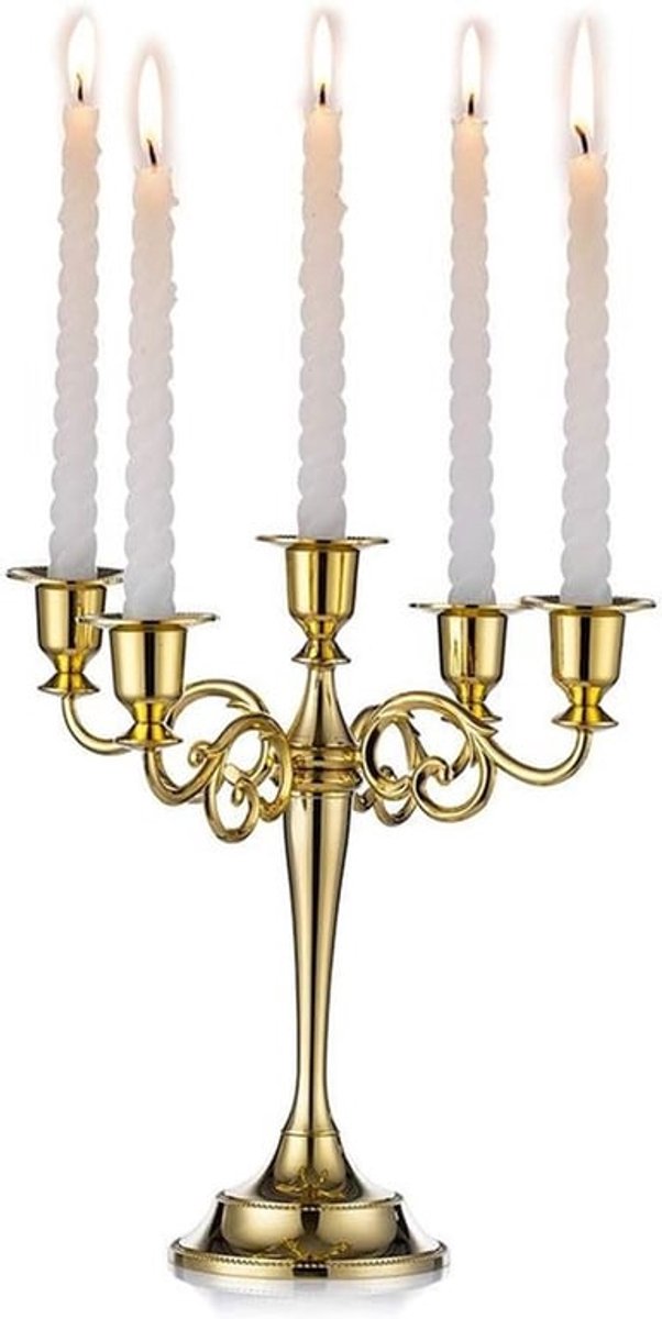 Elegante Gouden Kandelaar met 5 Armen - 27 cm Hoog voor Bruiloften en Evenementen, Luxe Decoratie