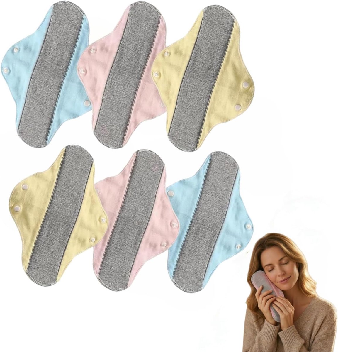 Inlegkruisjes - 6 stuks - inlegkruisje wasbaar - Herbruikbaar - Wasbaar - smalle inlegkruisjes - Incontinentiepads - Bescherming tegen urineverlies - Roze+Blauw+Geel