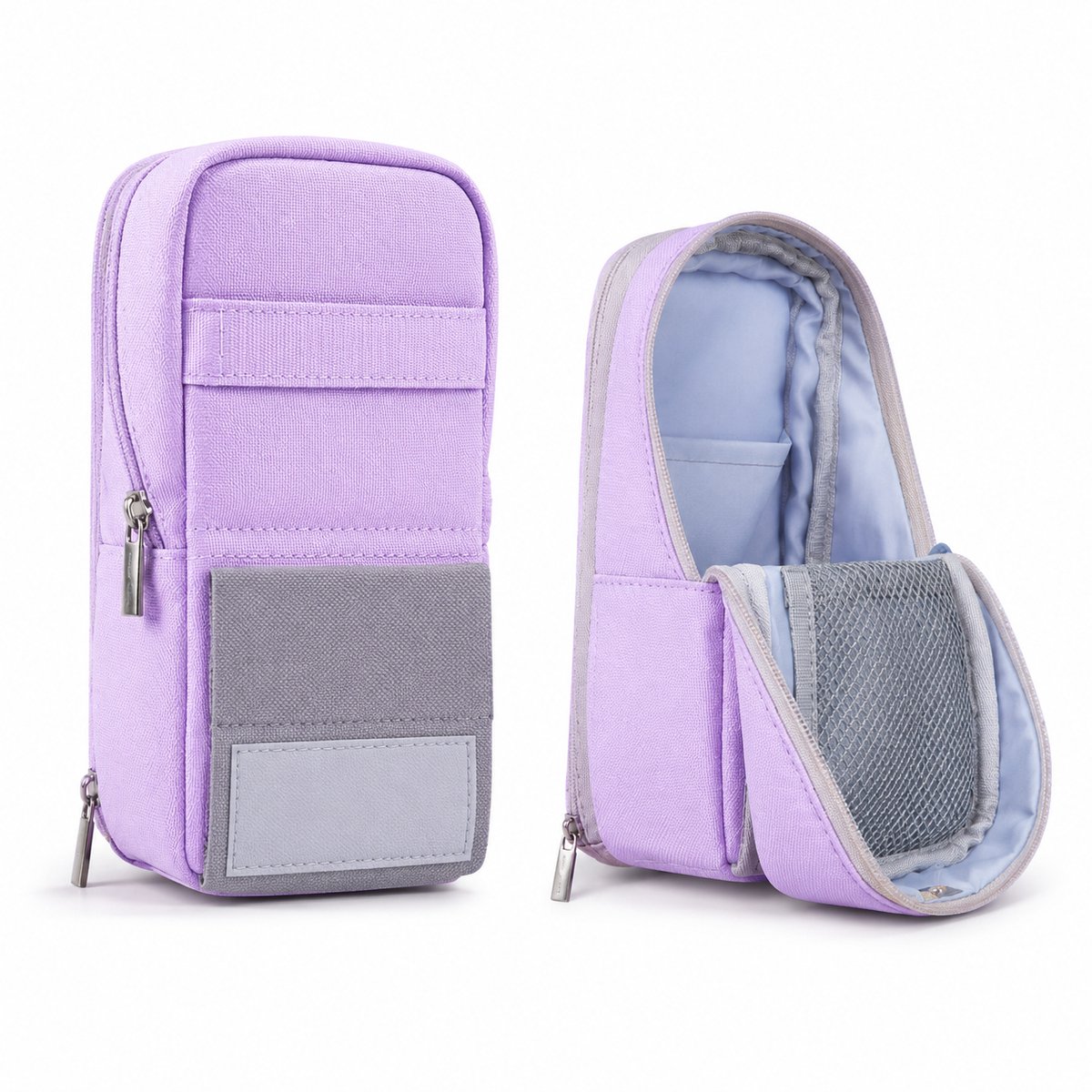Bobypet - Staand Etui en Pennenzak - Telefoonhouder en Desk Organizer - Uitbreidbaar met Oplaadpoort - Voor School en Kantoor - Lichtpaars