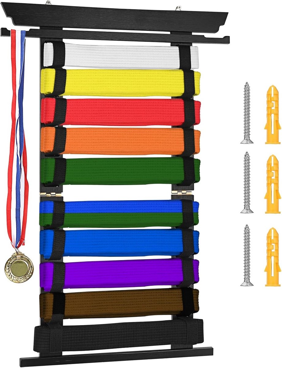 Martial Arts Riemenhouder voor 10 Taekwondo, Judo en Karate Riemen - Persoonlijk Cadeau in Zwart