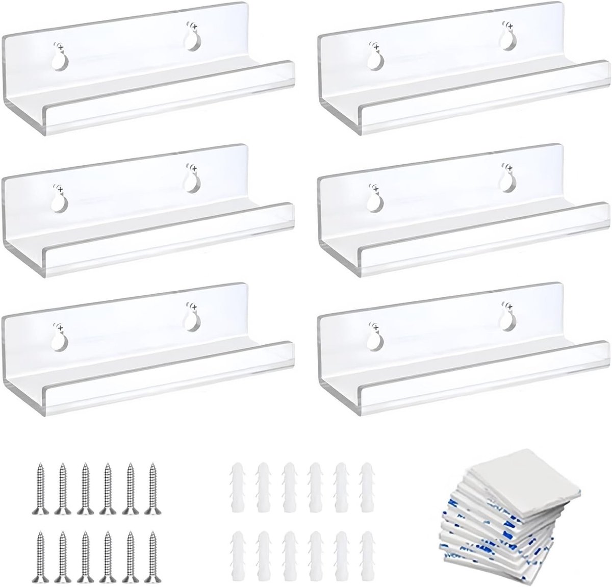 Vinyl Plank Rekken voor Muur, 6 Stuks Vinyl Plankhouders, Ruimtebesparende Wandmontage voor Woonkamer, Slaapkamer en Winkel