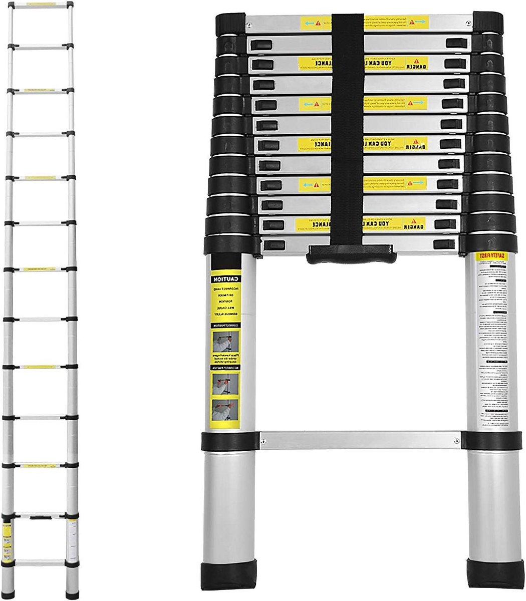 Telescopische Ladder - Uitschuifbare Ladder - Veilig Klussen - Vingerbescherming - 3.8 Meter - Aluminium