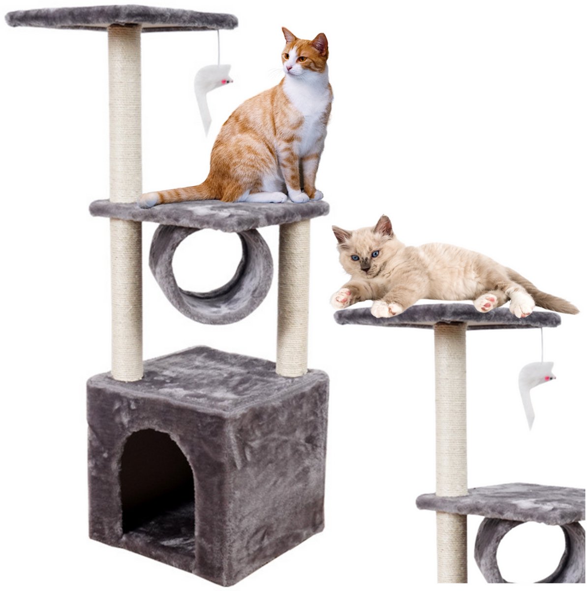 Kattenkrabber Met Huistunnelplatform 30x30x107cm