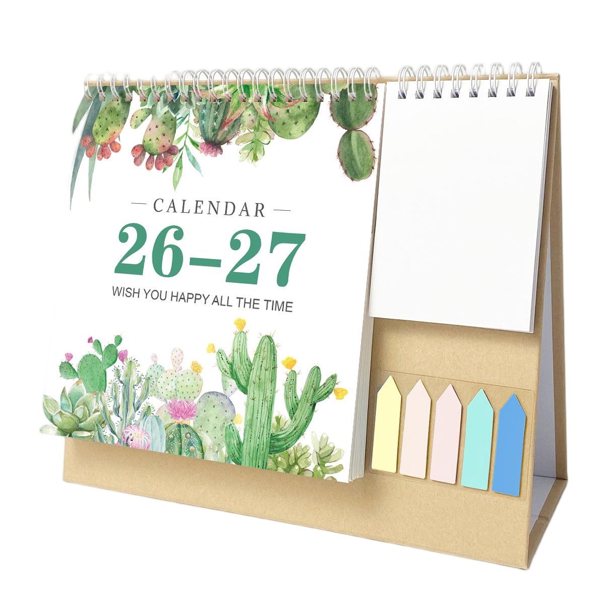 Bureaukalender 2026-2027 – Bureauplanner met Notitieblok & Memoblaadjes – Maandplanner met Opbergvak – Voor Kantoor, Thuis & Studenten – Cactus – Juli 2026 t/m Juni 2027 – 1 Stuk