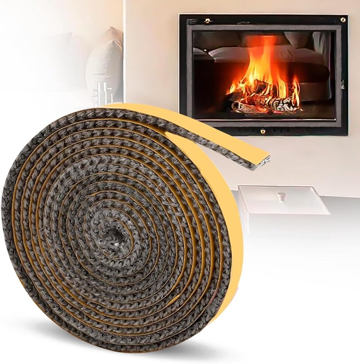 Zelfklevende Glasvezel Sealing Tape voor Oven, Haard en Kachelpijp - 3 mm x 10 mm x 2 m, Hittebestendig en Duurzaam