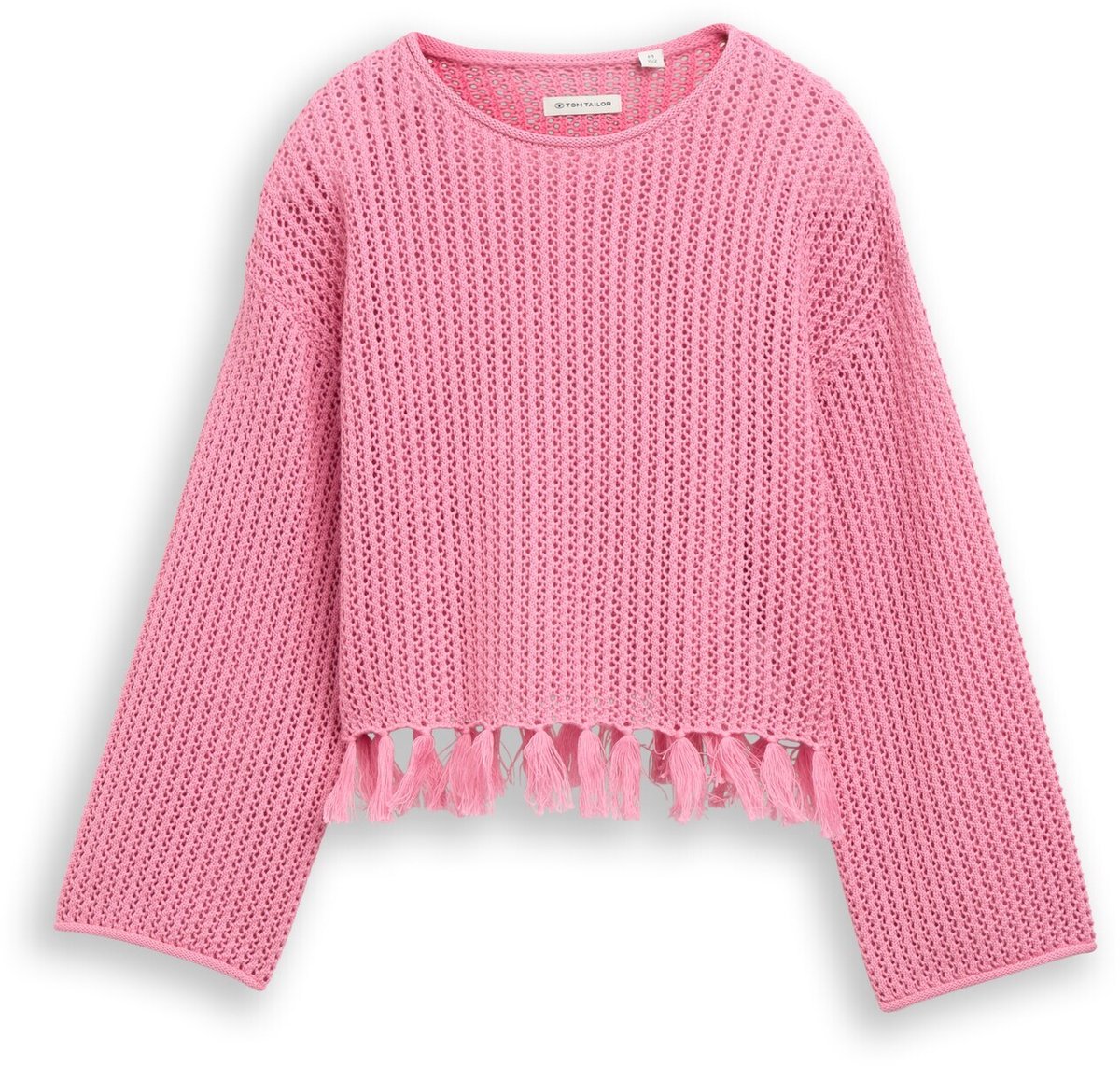 Tom Tailor - Cropped gebreide trui met franjes - Maat 164 - Soft Blush Rose
