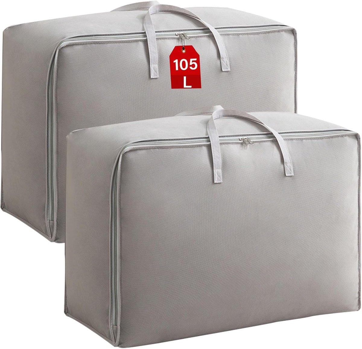 2 Stks Grote Opbergtas, 105L Onderbed Kleding Opbergzakken Met Ritsen King Size Oxford Doek Bewegende Zakken Waszakken Voor Dekbed Dekens Beddengoed Kussens Vochtbestendig Geen Geur (Grijs)