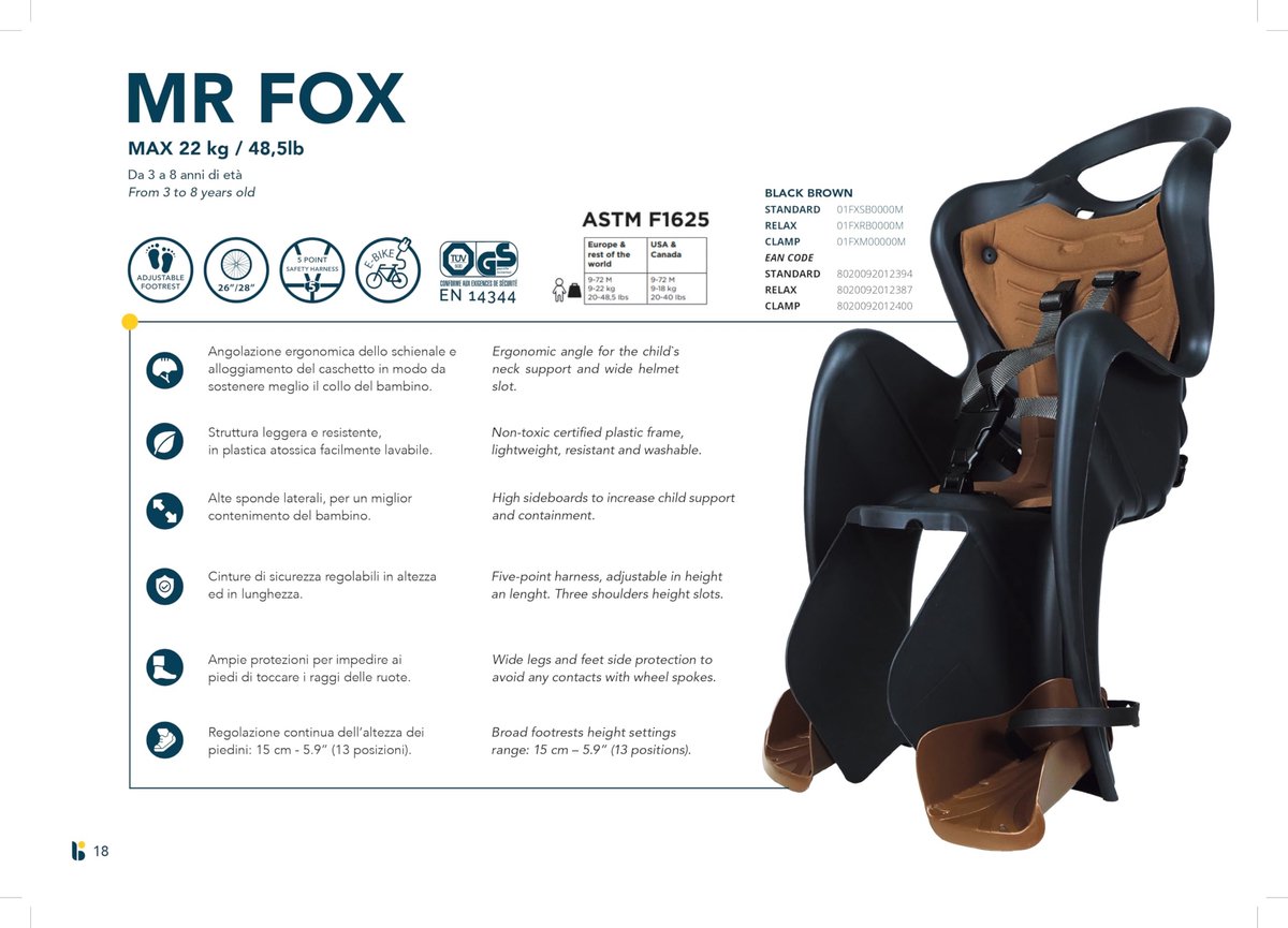 SnelShoppen - Mr Fox 2021 Zitje Achterop de Fiets - Milieuvriendelijk Leren Zitkussen met Verstelbare Schouderriem - Voor Kinderen Tot 22 kg, Van 3 To
