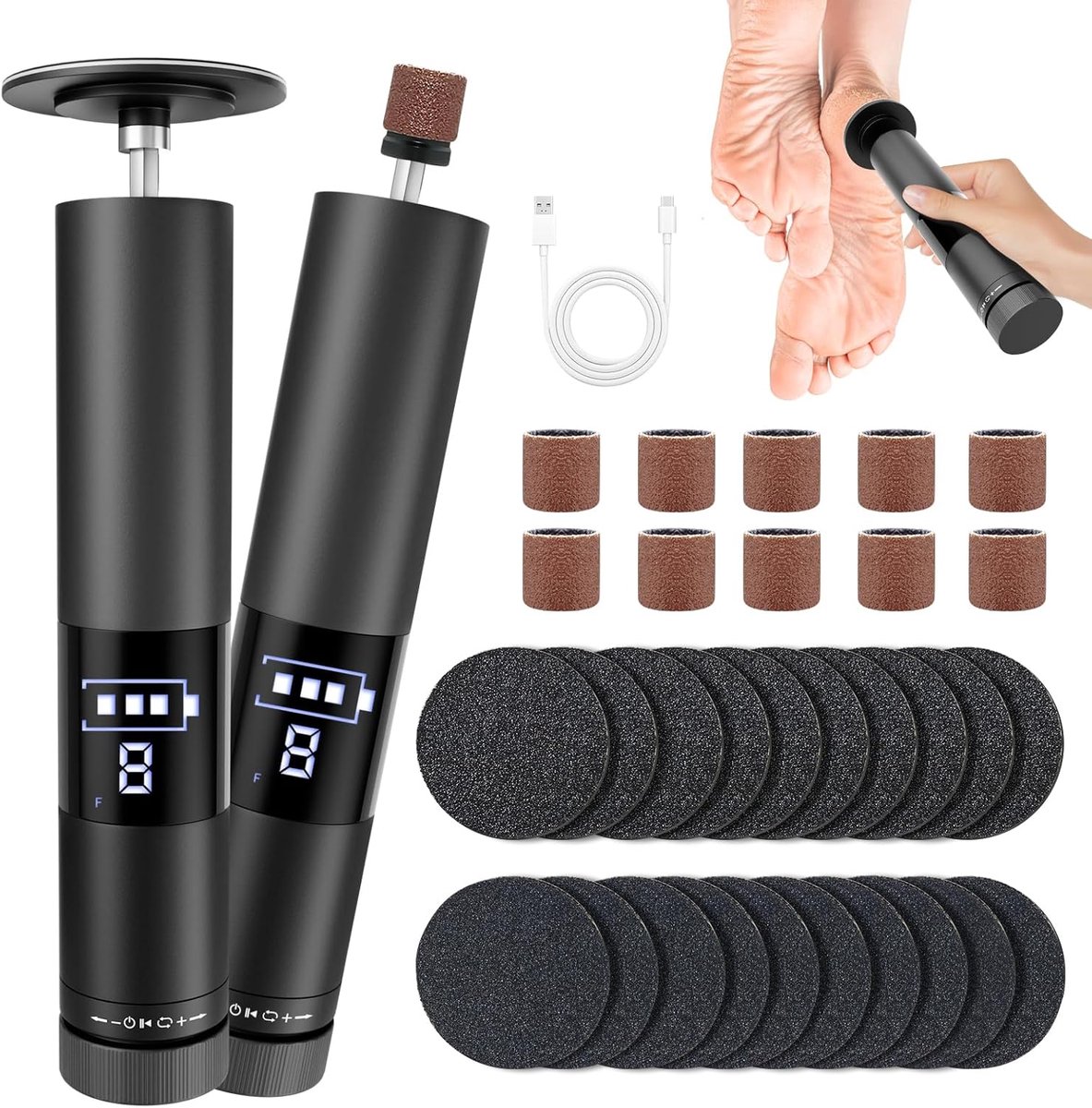 SnelShoppen - 2-in-1 elektrische voetfrees voor pedicure, oplaadbaar en draadloos, 9 snelheden met led-display, ideale voetschuurmachine voor voet- en