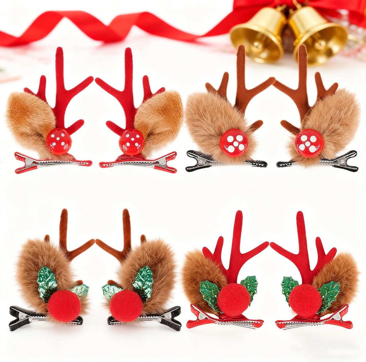 SnelShoppen - Kerst Haarclips Set van 8 Hert Antlers Haaraccessoires voor Vrouwen, Meisjes, Jongens, Mannen, Kinderen, Honden en Katten - Schattige Re
