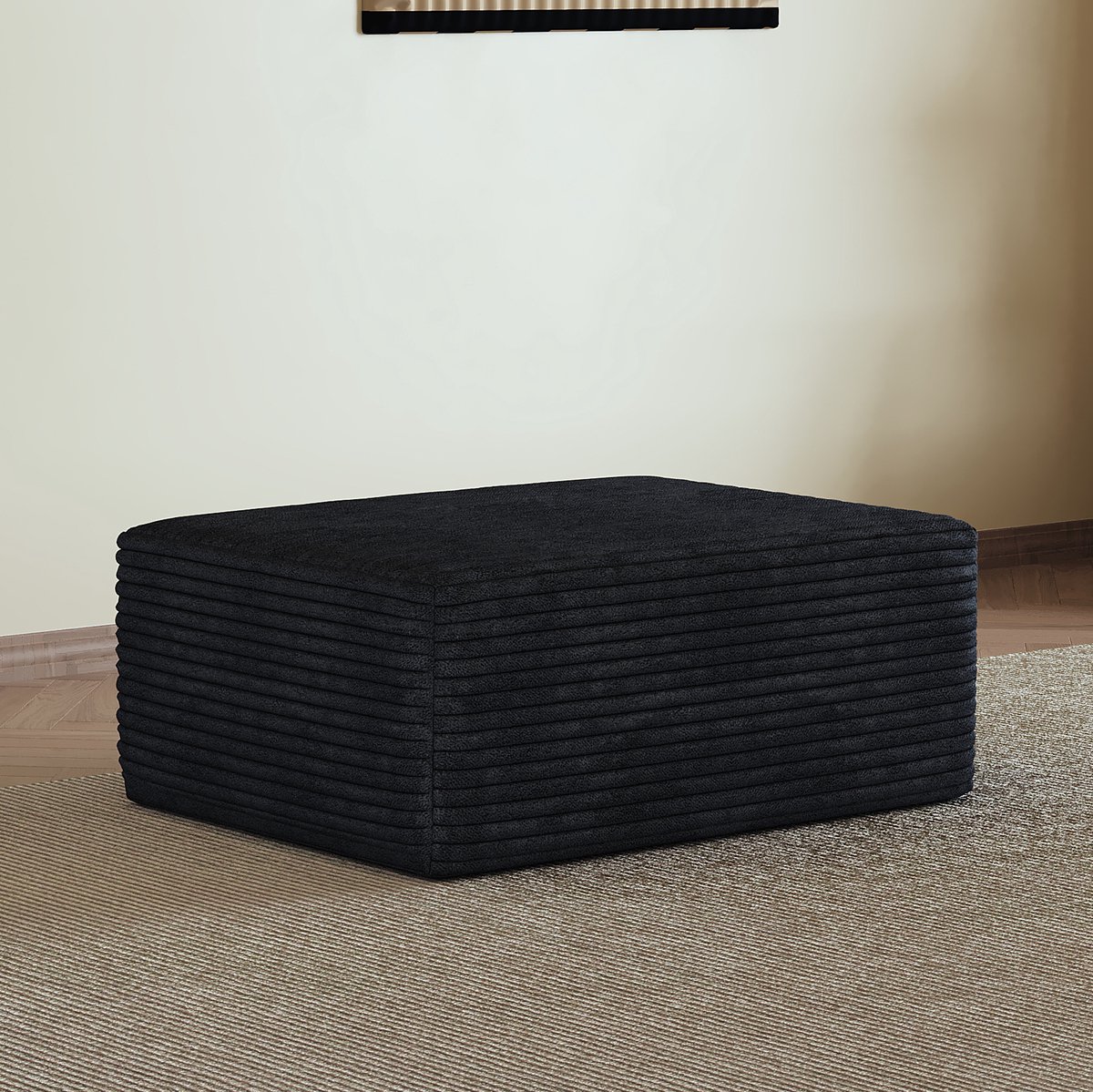MIVRAY Poef 95 X 70 X 40 Cm - Zwarte Rechthoekige Poef Van Zachte Corduroy - Voor Woonkamer En Zitruimte - Stof - Zwart