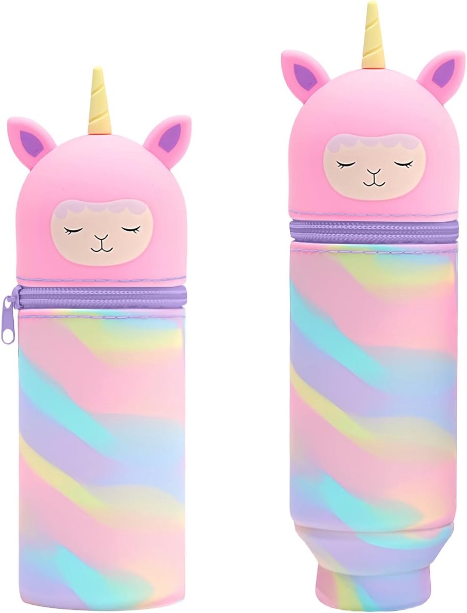 SnelShoppen - 2-in-1 Soft Silicone Etui, Grote Capaciteit Potloodhouder met Rits voor School, Unisex Kinderen Jongens, Roze Camouflage, Retro