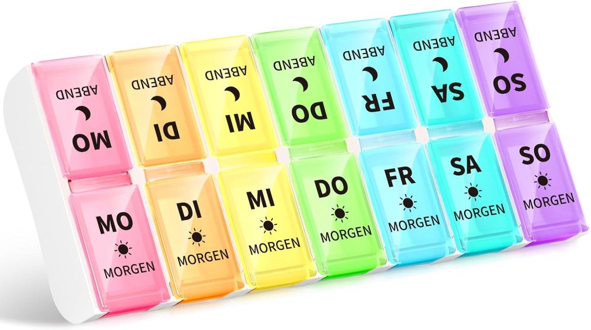 Tabletten Organizer voor 7 Dagen met 2 Compartimenten, Afneembare Medicijnbox en Weekdoos voor Pillen