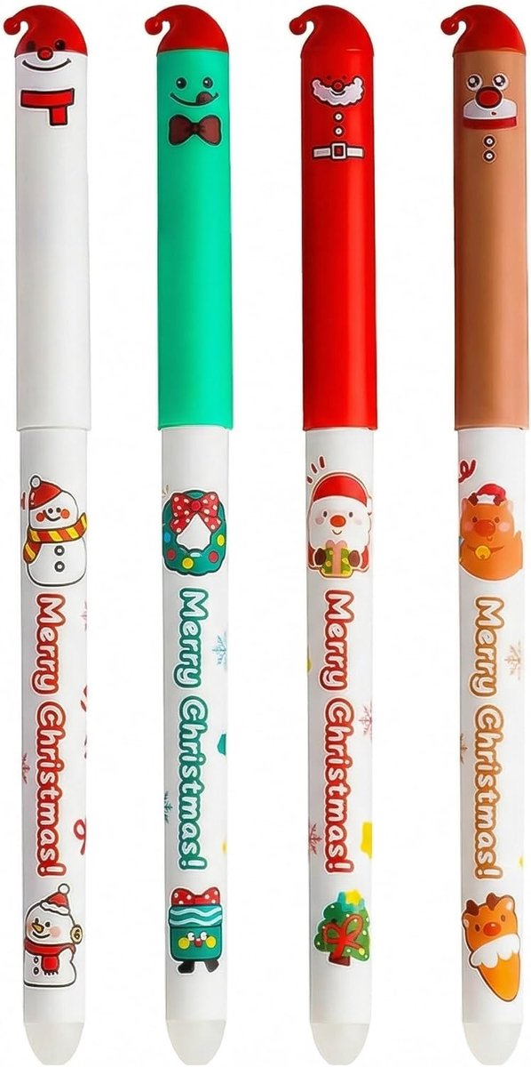 Balpen set 4 stuks - kerstfiguren - uitwisbaar - vrolijke stationery voor kinderen - ShopVlot