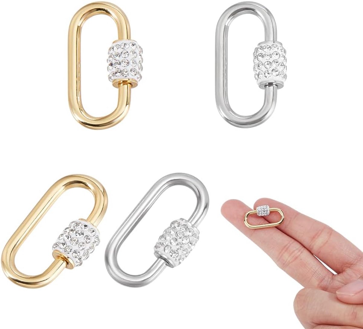 SnelShoppen - Schroef Lobster Sluitingen, 2 Kleuren, RVS Ovalen Karabijnhaken met Rhinestones, Veilig voor Wandelen, Training en Feest