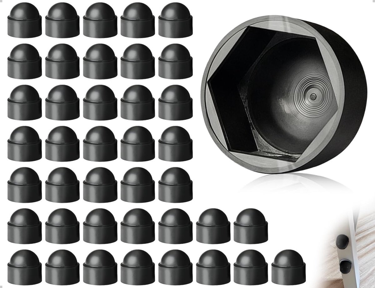 SnelShoppen - 40 x M6 Schroefdoppen, Duurzame Beschermdoppen voor Blinde Moeren, Zwart, Hexagonaal, Plastic, Voor Klussen en DIY Projecten